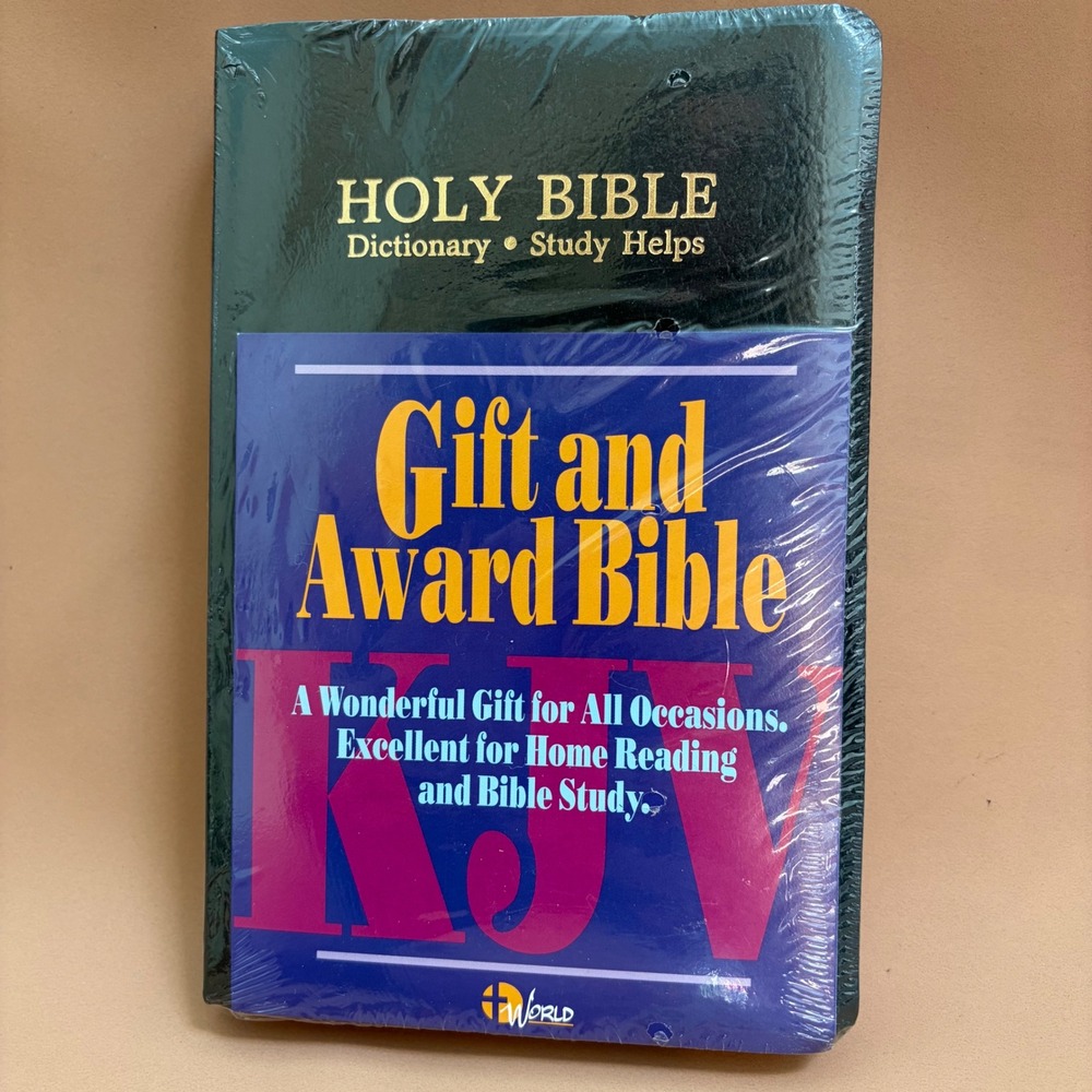World KJV Gift and Award Bible Green Gold Gilded Words of Christ in Red Sealed